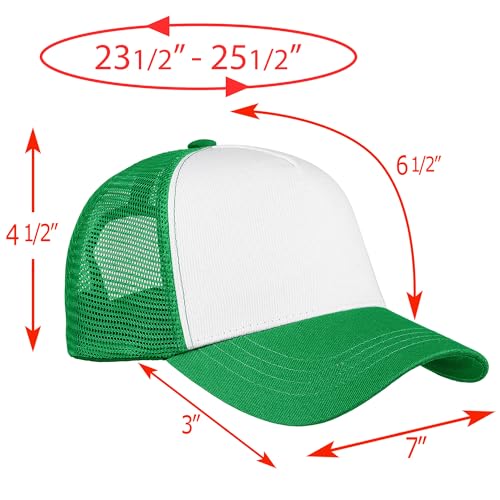 Falari 5-Panel Mesh Baseball Cap, Trucker Hat, Structured Plain Design, Cotton, Adjustable Size - color: 1pk Kelly Green