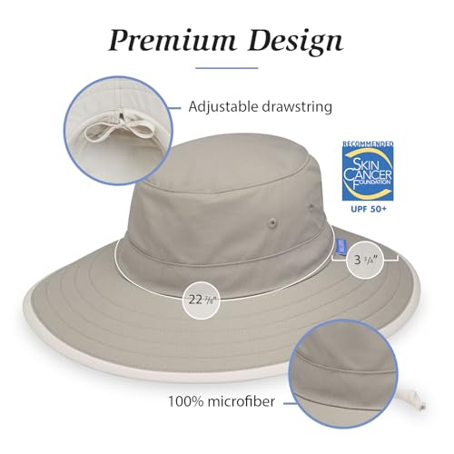Wallaroo Hat Company Women's Sanitas Ponytail Sun Hat – UPF 50+, Packable Bucket Hat, Chin Strap, Adjustable - color: Stone/Natural