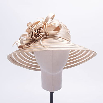 Lawliet Womens Satin Ribbon Church Wedding Sun Wedding Occasion Hat A214 - color: Light Gold