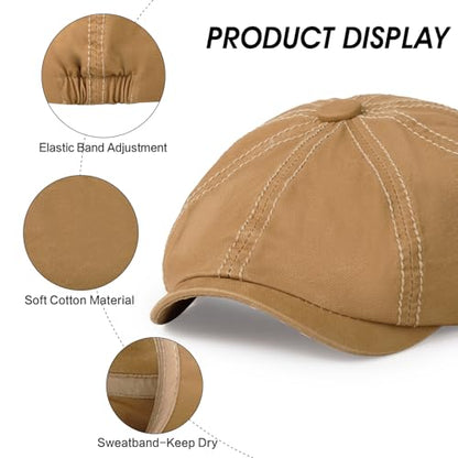 Newsboy Cap for Men Cotton 8 Panel Men's Flat Cap - color: Khaki+armygreen, size: One Size