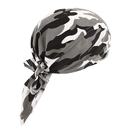 Greenery-GRE Head Tie Quick Drying Cycling Cap Headband Skull Beanie Bandana Do Rags Moisture Wicking Pirate Hat Helmet Liner - color: Grey White Camouflage