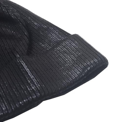 Metallic Winter Cable Knit Beanie Hat Cap Warm Soft Skull Caps with Furry Fur Pom Pom - color: Black