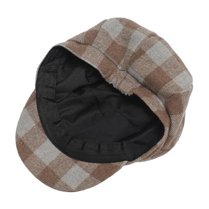 ZLYC Women Classic Newsboy Cap Visor 8 Panel Gatsby Cabbie Paperboy Hat - color: Plaid Coffee