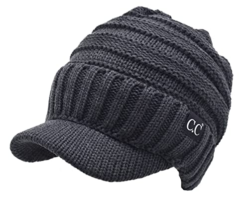 C.C Trendy Warm Oversized Chunky Soft Oversized Ribbed Slouchy Knit Hat with Visor Brim - color: Charcoal Grey