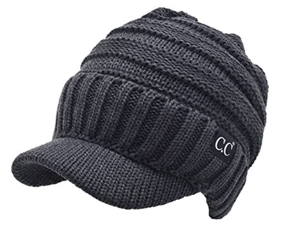 C.C Trendy Warm Oversized Chunky Soft Oversized Ribbed Slouchy Knit Hat with Visor Brim - color: Charcoal Grey