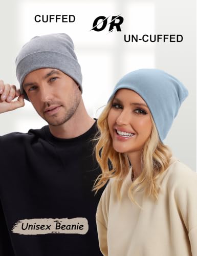 100% Cotton Thin Beanie Hat Women Men Soft Slouchy Chemo Skull Cap - color: 1pc Denim Blue