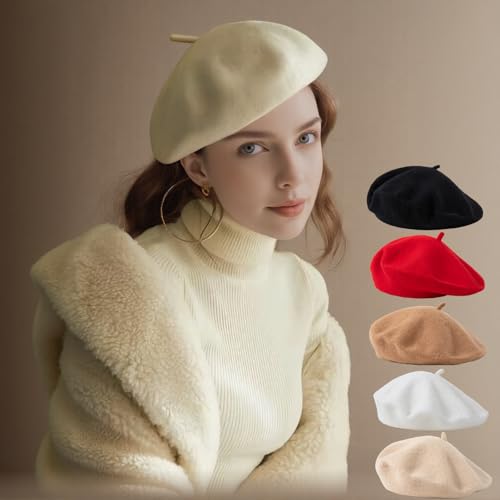 French Style Acrylic Beret - Solid Color Wool-Look Classic Winter Beanie Hat - color: Black