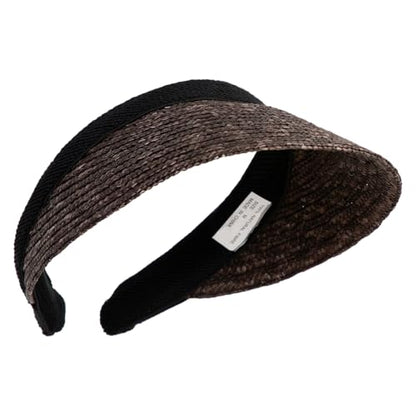 Sewn Braid Wheat Straw Clip on Sun Visor - color: Dk Brown