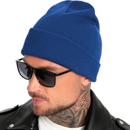 100% Cotton Beanie for Women Men Soft Knit Beanies Warm Winter Hat - color: Blue