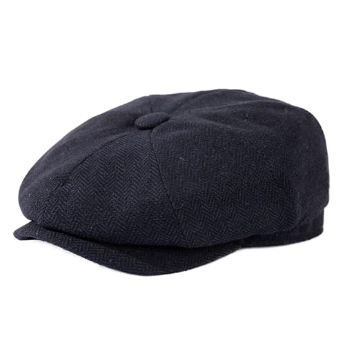 TOP-EX Wool Tweed Newsboy Cap for Men 8 Panel Vintage Flat Ivy Hat - color: Blue-herringbone, size: Large