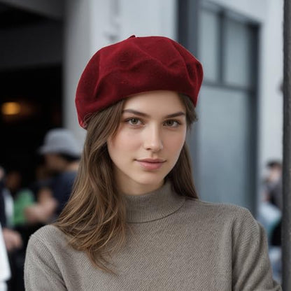 Women's Wool Beret: 70% Wool French Hat for Daily, Lightweight & Chic Berets for Women - color: Wine Red