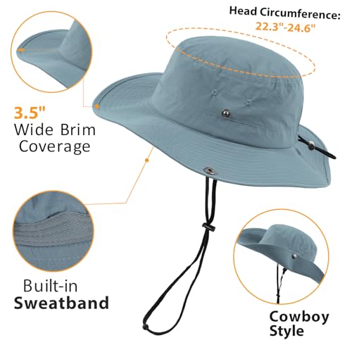 Wide Brim Waterproof Bucket Rain Hat for Women Men UPF50+ Cowboy Sun Hat - color: Blue Gray