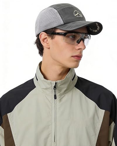 CLAPE Quick Dry Short Brim 5 Panel Hat, Water Resistant Nylon Cap - color: Clsb03-grey