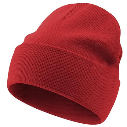 100% Cotton Beanie Lengthen Cuffed Beanies Knit Winter Hats Unisex - color: 1-red