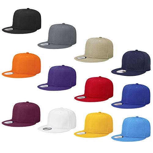 Falari Wholesale 12 Pack Snapback Hat Cap Hip Hop Style Flat Bill Blank Solid Color Adjustable Size - color: 12-pack Assorted #1