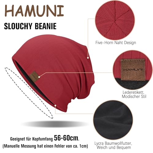 HAMUNI Slouchy Beanie for Men Women Soft Lightweight Chemo Headwear - color: Black+wine Red