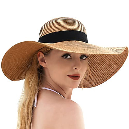 Beach Sun Straw Hats for Women, UPF 50+ UV Sun Protection Summer Straw Hat - color: B - Bege