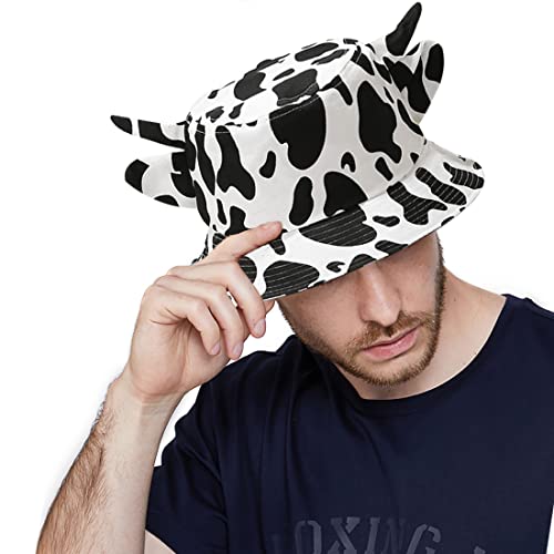 Unisex Bucket Hat Summer UPF 50+ Sun Protection Outdoor Beach Fishing Travel Hiking Hat - color: Cow Print Horns and Ears