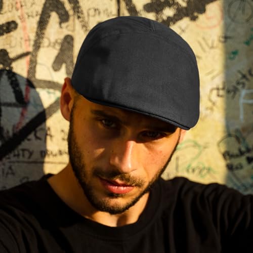Sterkowski Ivy Five Newsboy | 100% Softened Cotton Flat Cap for Men | Breathable Airy 5 Panels Cap Without Lining - color: Black, size: 7 1/2