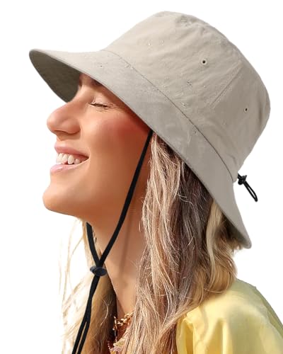 Water-Resistant Bucket Hat for Women Men Rain Hat UPF 50+ Boonie Sun Hat - color: Beige