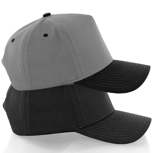 Daxton Men Original Trucker Hat Cotton Twill with Adjustable Snapback 5 Panel A-Frame Cap - color: 2 Pack - All Black, Light Gray Black