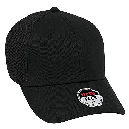 OTTO Flex Cotton Twill Air Mesh Back 6 Panel Low Profile Baseball Cap - color: Black, size: Small-Medium