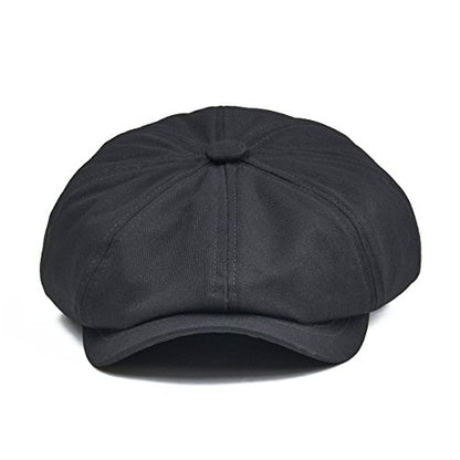 BOTVELA Men's Newsboy Flat Cap 100% Cotton Cabbie Hat - color: Black, size: 7 5/8