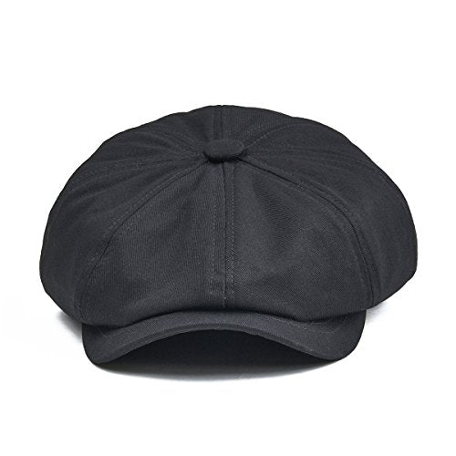 BOTVELA Men's Newsboy Flat Cap 100% Cotton Cabbie Hat - color: Black, size: 7 3/8