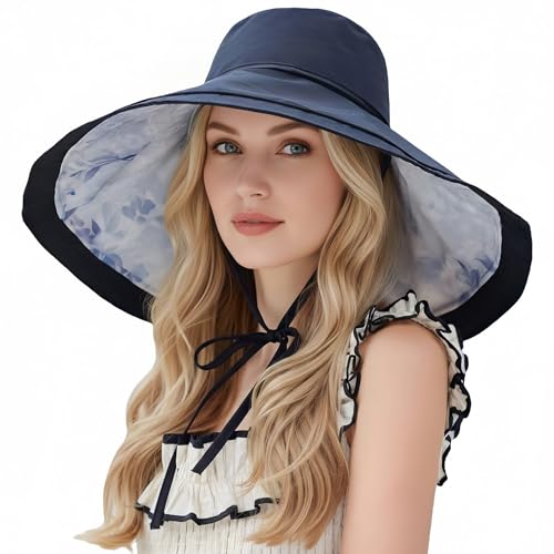 HUAMULAN Women Wide Brim Reversible Sun Hat Summer Beach Fishing Bucket - color: Black