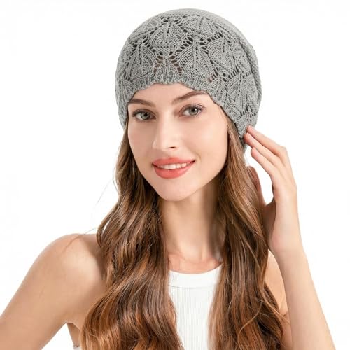 ZLYC Crochet Slouchy Beanie for Women Soft Lightweight Skull Cap - color: Solid Light Gray
