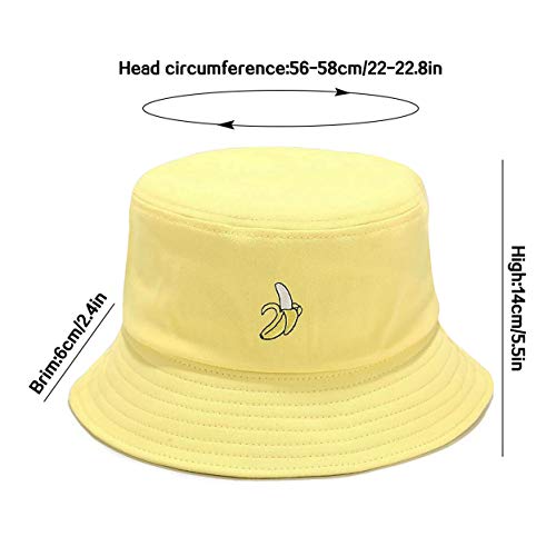 XYIYI Fashion Embroidery Bucket Hat Cotton Beach Fisherman Hats for Women Girls - color: Banana Yellow
