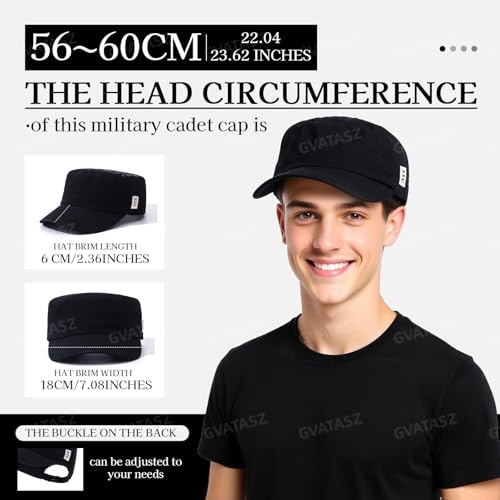 Men's Cadet Army Cap Military Style Adjustable Flat Top Cap Short Brim Baseball Hat for Men Trendy Umpire Sun Hats - color: Mg-jm2562-black