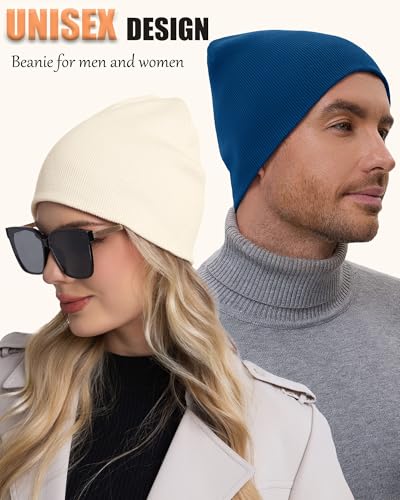 100% Cotton Beanie Hat Cuffless Beanies Warm Knit Winter Skull Cap - color: 1pcs-blue