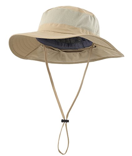 Home Prefer Outdoor UPF50+ Mesh Sun Hat Wide Brim Fishing Hat with Neck Flap Sun Hat for Men Women - color: Khaki