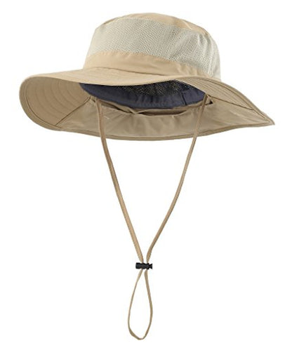 Home Prefer Outdoor UPF50+ Mesh Sun Hat Wide Brim Fishing Hat with Neck Flap Sun Hat for Men Women - color: Khaki