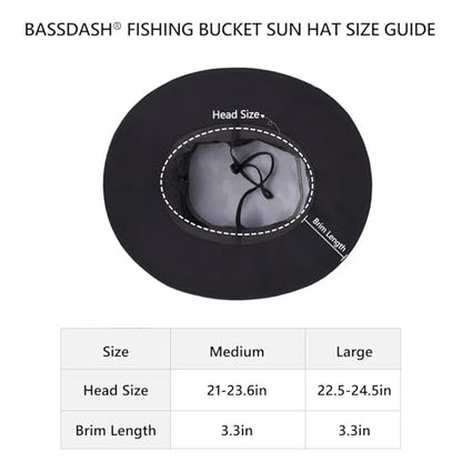 BASSDASH UPF 50+ Fishing Sun Hat Water Resistant Unisex Wide Brim Bucket Boonie Hat for Hiking Camping Safari FH15 - color: Army Green Camo, size: Medium