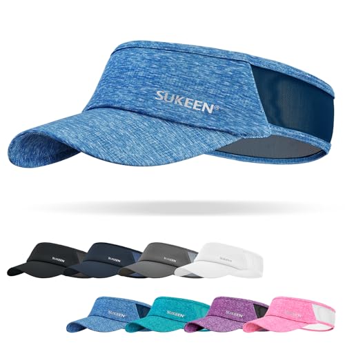 Sukeen Sports Sun Visor Men Women Lightweight Portable Cooling Stretchy Visor Hat for Running, Golf, Daily Wear - color: Blue