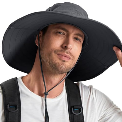 Cooltto L/XL/XXL Wide Brim Sun Hat UPF 50+ UV Protection Boonie Hat - color: Dark Grey, size: Medium-Large