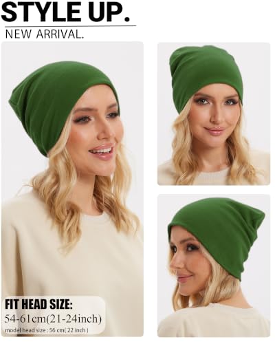Thin 100% Cotton Fine-Knit Beanie Hat Slouchy Soft Chemo Skull Cap - color: 1-turquoise Green