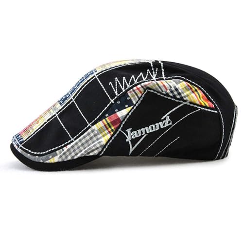 MOACC M Men Beret Hat Cotton Buckle Adjustable Newsboy Hats Cabbie Gatsby Cap - color: Hat-t1-black(white Line)
