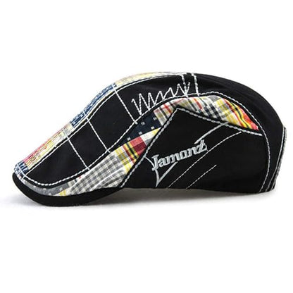 MOACC M Men Beret Hat Cotton Buckle Adjustable Newsboy Hats Cabbie Gatsby Cap - color: Hat-t1-black(white Line)