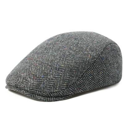 FEINION Men Wool Blend Flat Cap Tweed Newsboy Ivy Hat - color: Flecked Grey