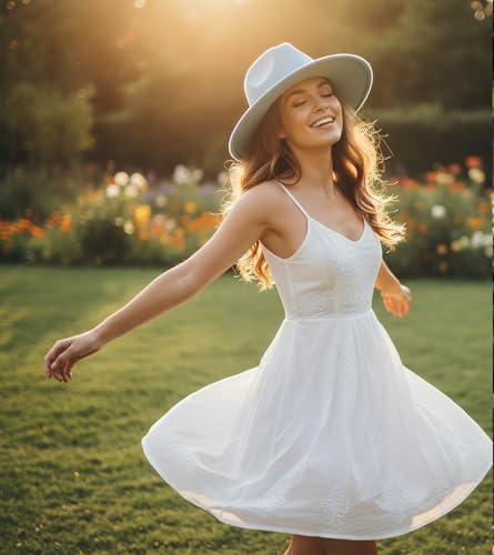 Lisianthus Women Classic Felt Fedora Wide Brim Hat with Belt Buckle - color: Light Sky Blue