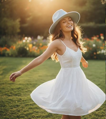 Lisianthus Women Classic Felt Fedora Wide Brim Hat with Belt Buckle - color: Light Sky Blue