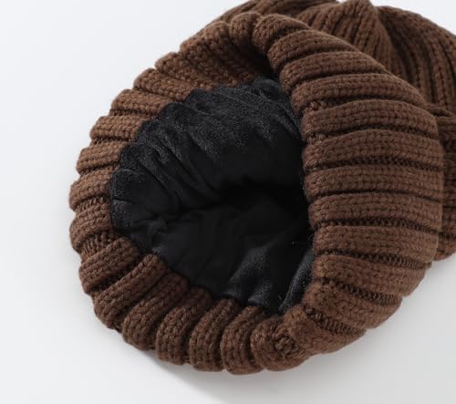 Home Prefer Mens Winter Hat Wool Fleece Lined Knit Beanie Hat Warm Stocking Caps - color: Chestnut Brown