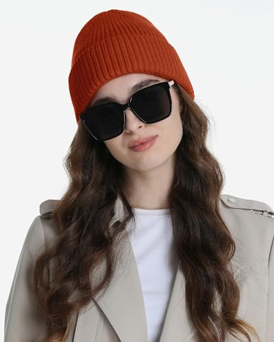 Wool Beanie for Men Women, Seamless Knit Cuffed Warm Winter Hats - color: 1pcs-orange