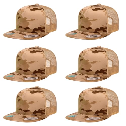Yupoong 5-Panel YP Classic Trucker Cap | High Profile Flat Visor Snapback - color: Multicam Arid Tan