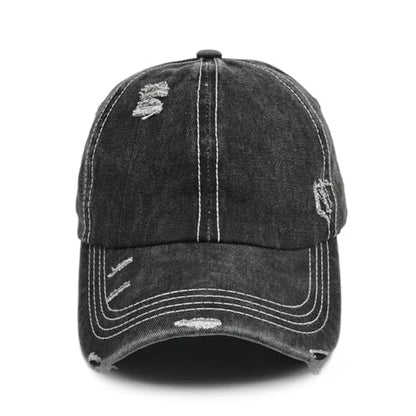 Vintage Washed Distressed Baseball Cap Adjustable Trendy Trucker Hats Unstructured Canvas Dad Hat for Mens Womens Black