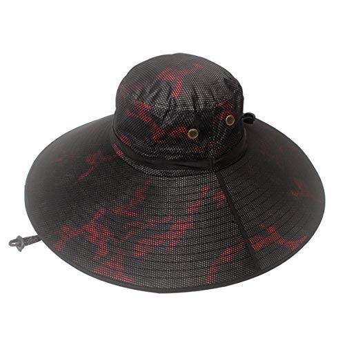 HUAMULAN Men Wide Brim Sun Hat Summer Outdoor Women Bucket Fishing Hats - color: B1ywmh5-jiuhong