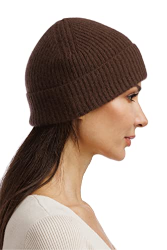 Fishers Finery Women's 100% Cashmere Cuffed Beanie - color: Brown
